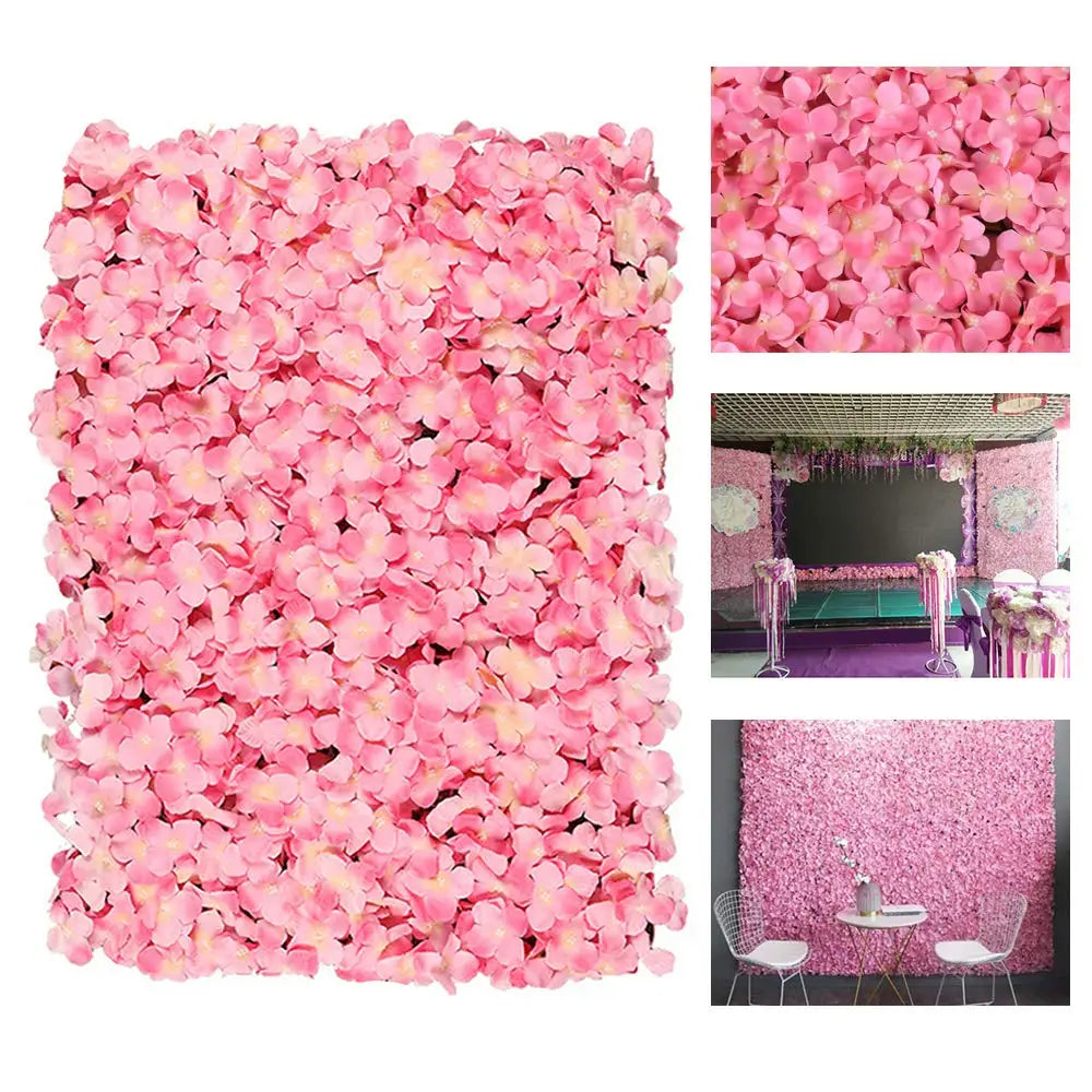 Artificial Flowers Wall Panel Mat 40 x 60cm Silk Hydrangea Flower for Backdrop Wedding Wall Decoration