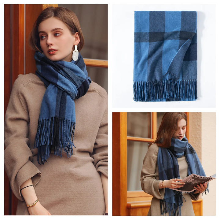 Women's Warm Classic Plaid Winter Scarf / Shawl with Cashmere Feel