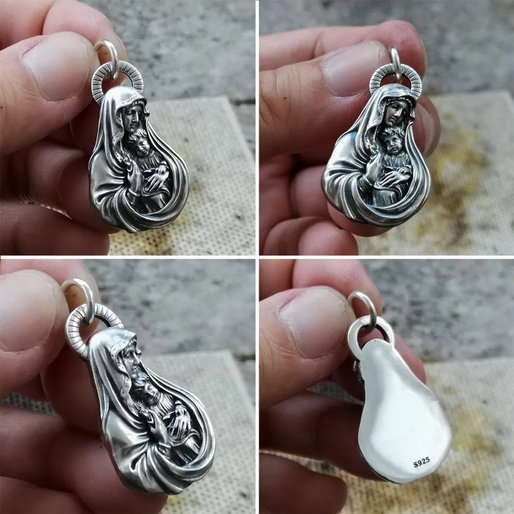 Protection from Virgin Mary Faith Base Charm Pendant Necklace of Grace Jewelry- 925 Sterling Silver - S/L