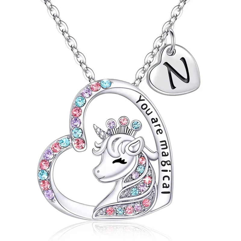 Girls Fashion Initial Letter Unicorn Necklace "You Are Magical" Unicorn Pendant