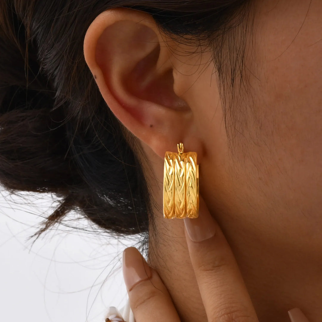 Chunky Lucky Gold Earrings for Women, 3 Hoops in One