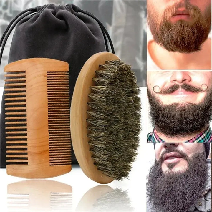 Professional Men's Soft Boar Bristle Beard Shaving Brush Comb Kit with Gift Bag