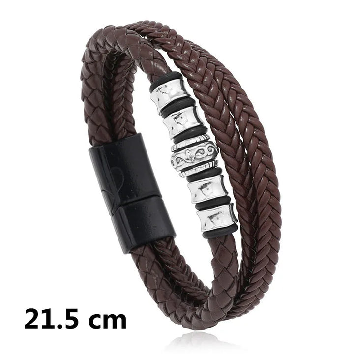 New Woven Leather Wrap Bracelet for Men with Jesus Cross Charm
