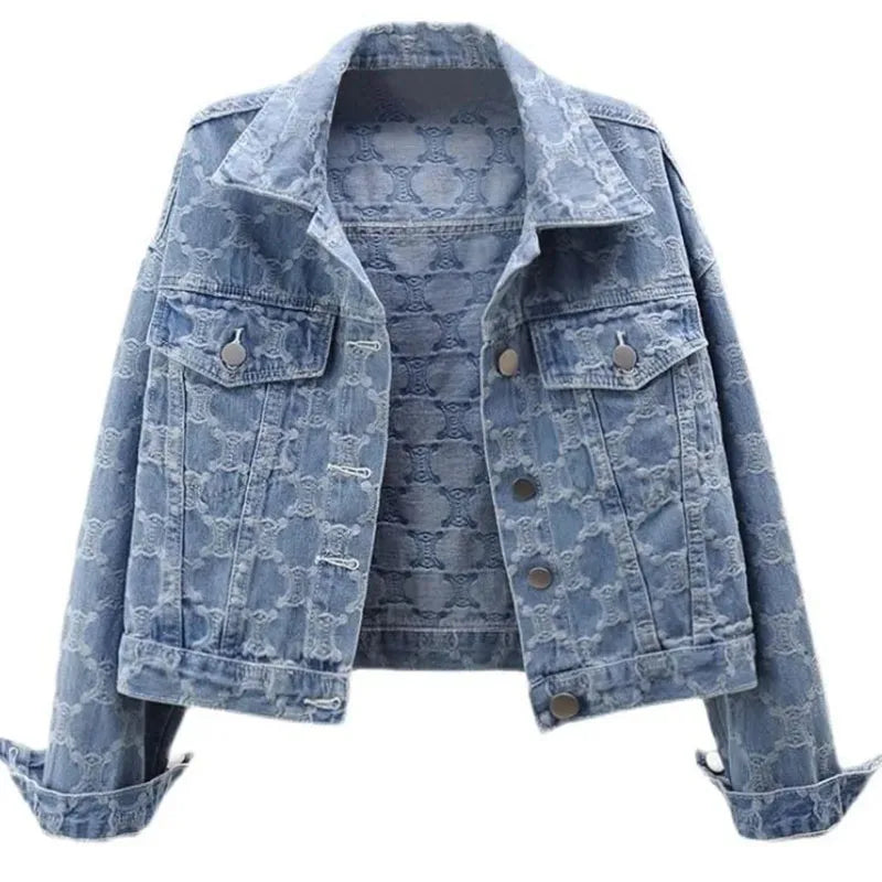 New Spring 2026 Women's Denim Jacket - Embroidery Jacquard Ladies Outerwear