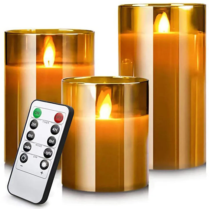 Flameless LED Imitation Glass Candles (3 Piece Set) with Remote Control