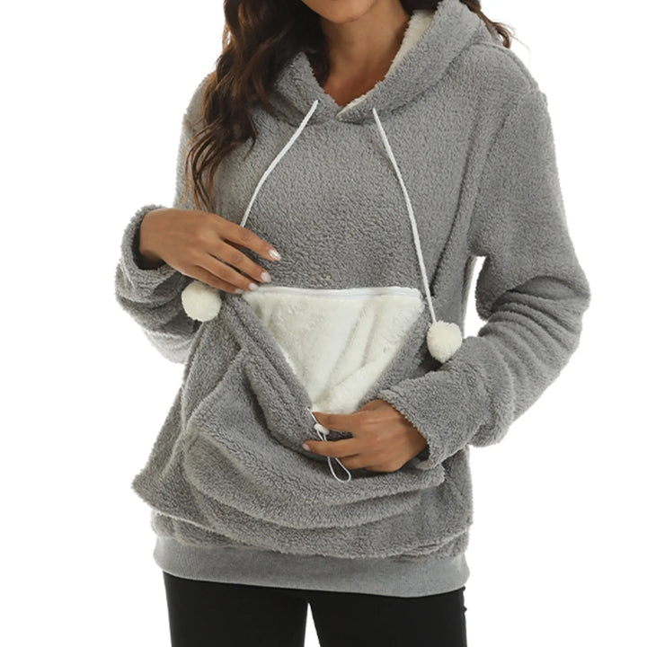 Large Plush Fleece Pet Pocket Hoodie Sweatshirt for Women