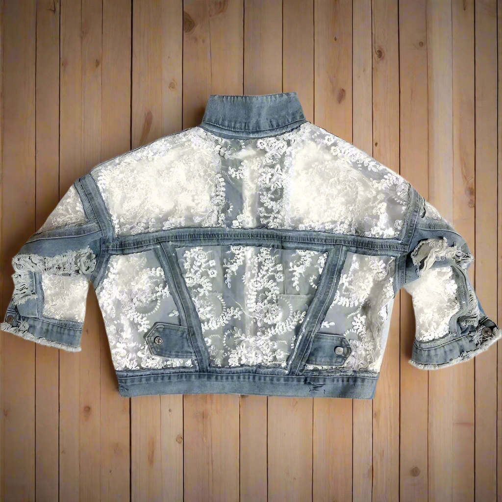 Turn Heads in this Women's Fashionable Denim Lace Jacket - Small to 3XL -