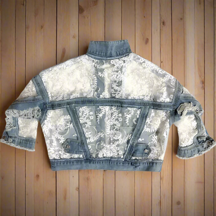 Turn Heads in this Women's Fashionable Denim Lace Jacket - Small to 3XL -