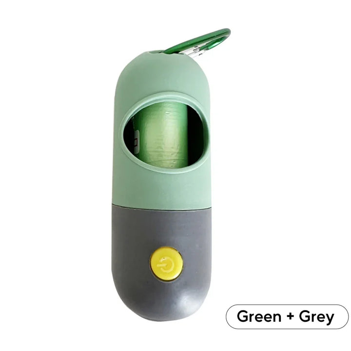 Dog Poop Bag Dispenser with Led Flashlight, Clip and One Roll of Degradable Waste Bags