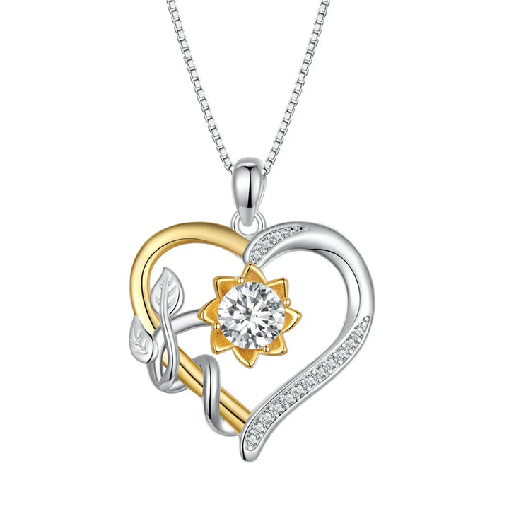 Sparkling 1.0CT Moissanite Diamond Valentine Heart Pendant Necklace – A Golden Flower of Love