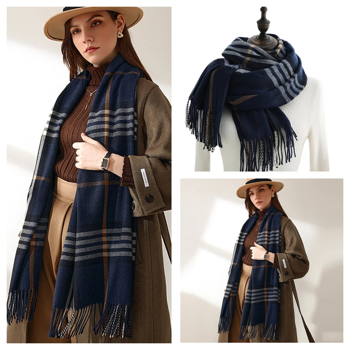 Women's Warm Classic Plaid Winter Scarf / Shawl with Cashmere Feel