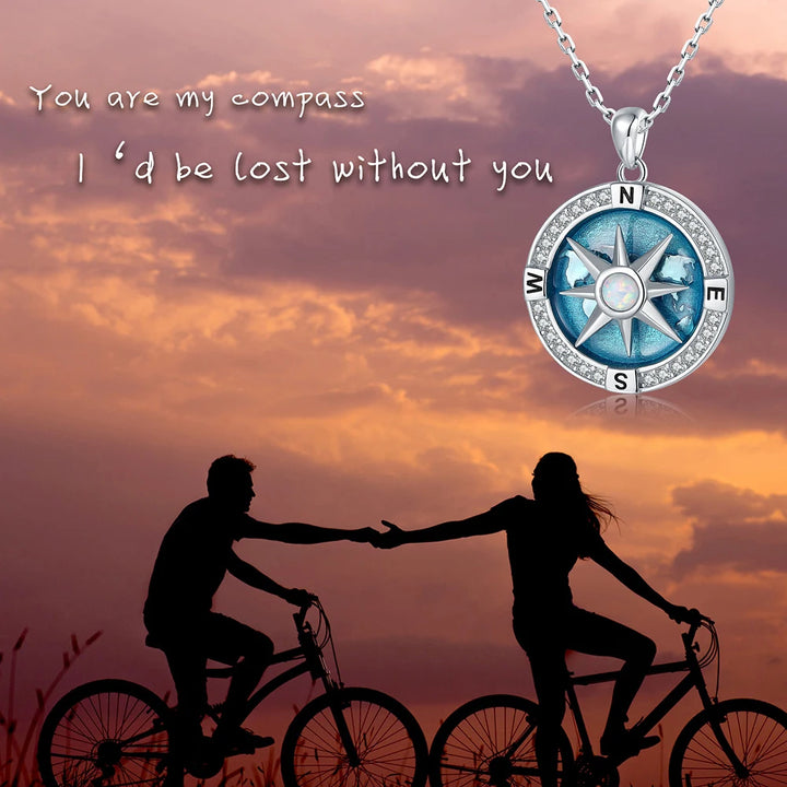 Sterling Silver Compass Necklace w/ Inspirational Message for Women or Men