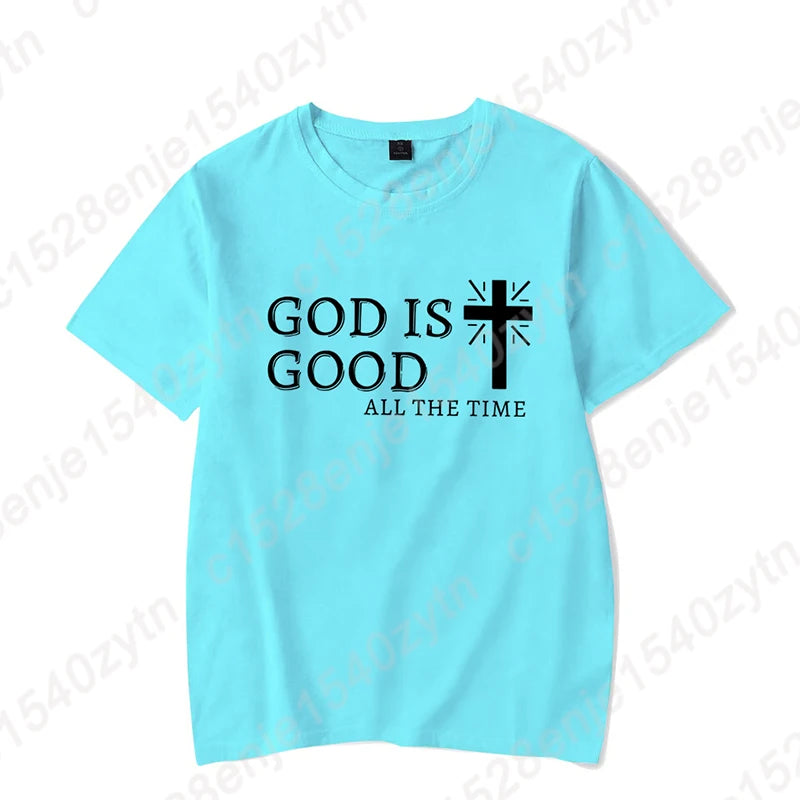 Men Casual Summer Cross & God Is Good All The Time - Graphic Printed Short Sleeve T-Shirt, Christian Quote Tees Tops