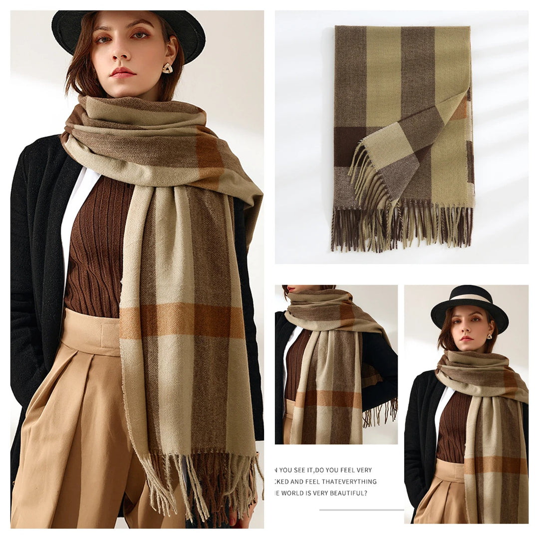 Women's Warm Classic Plaid Winter Scarf / Shawl with Cashmere Feel