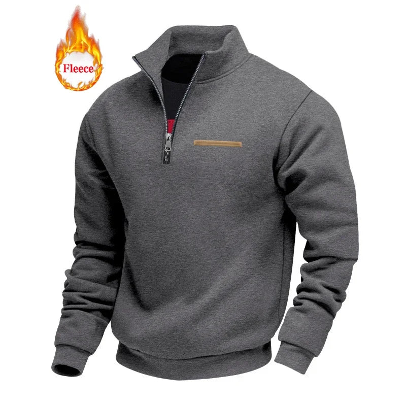 Heavy Fleece Long-sleeved Men's Sweatshirt Half Zipper Loose Stand-up Collar Pullover