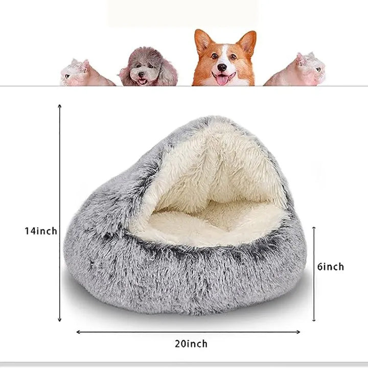 Warm Soft Round Plush Cat or Small Dog Pet Bed with Top