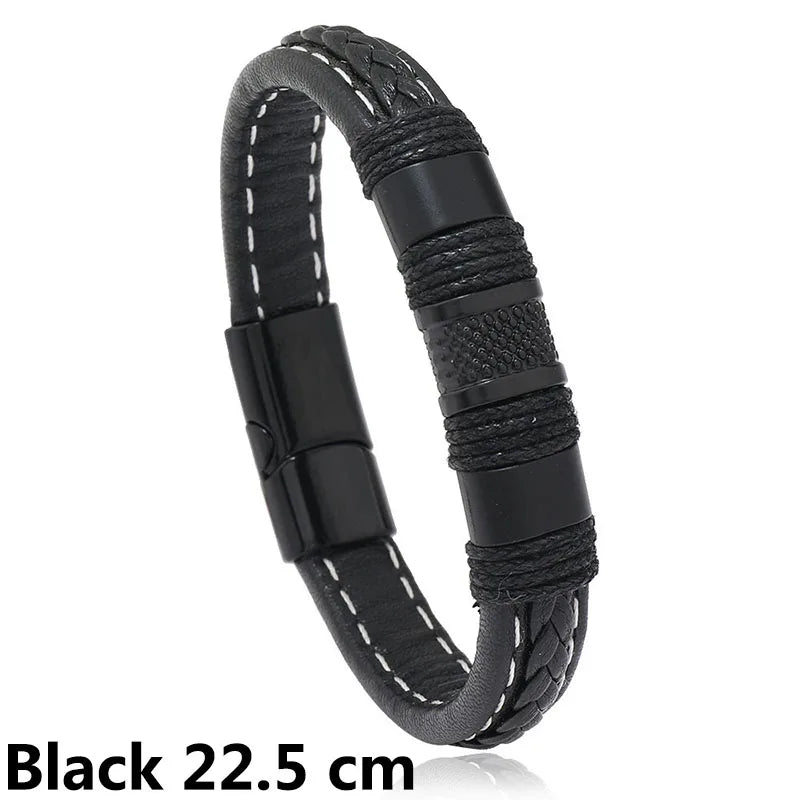New Woven Leather Wrap Bracelet for Men with Jesus Cross Charm