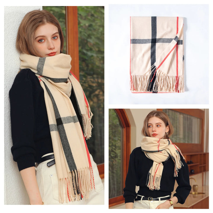 Women's Warm Classic Plaid Winter Scarf / Shawl with Cashmere Feel