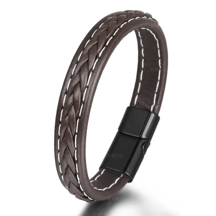 New Woven Leather Wrap Bracelet for Men with Jesus Cross Charm
