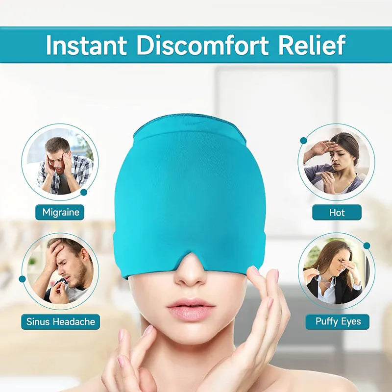 Migraines Got You Down? Try Our Form Fitting Gel Ice/Heat Headache Relief Hat that Gives Compress Comfort to Those in Need of Sinus or Stress Relief
