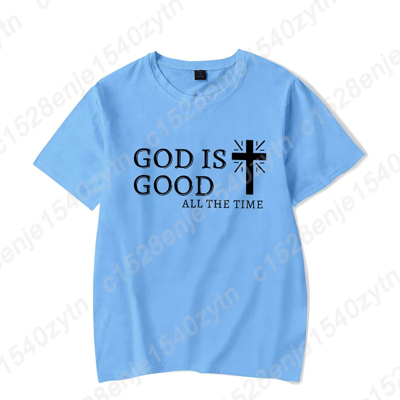 Men Casual Summer Cross & God Is Good All The Time - Graphic Printed Short Sleeve T-Shirt, Christian Quote Tees Tops