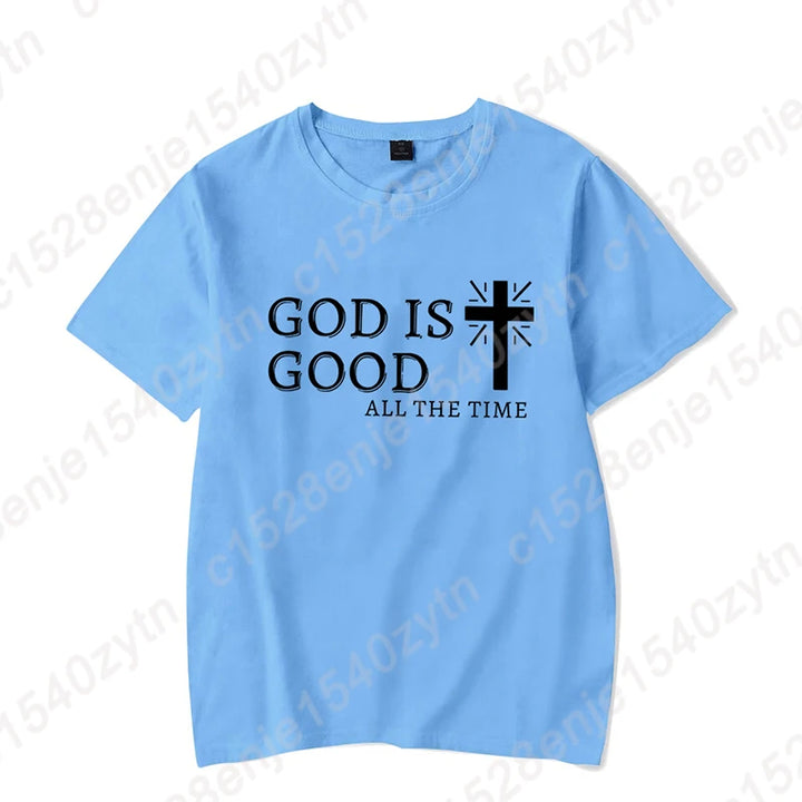 Men Casual Summer Cross & God Is Good All The Time - Graphic Printed Short Sleeve T-Shirt, Christian Quote Tees Tops