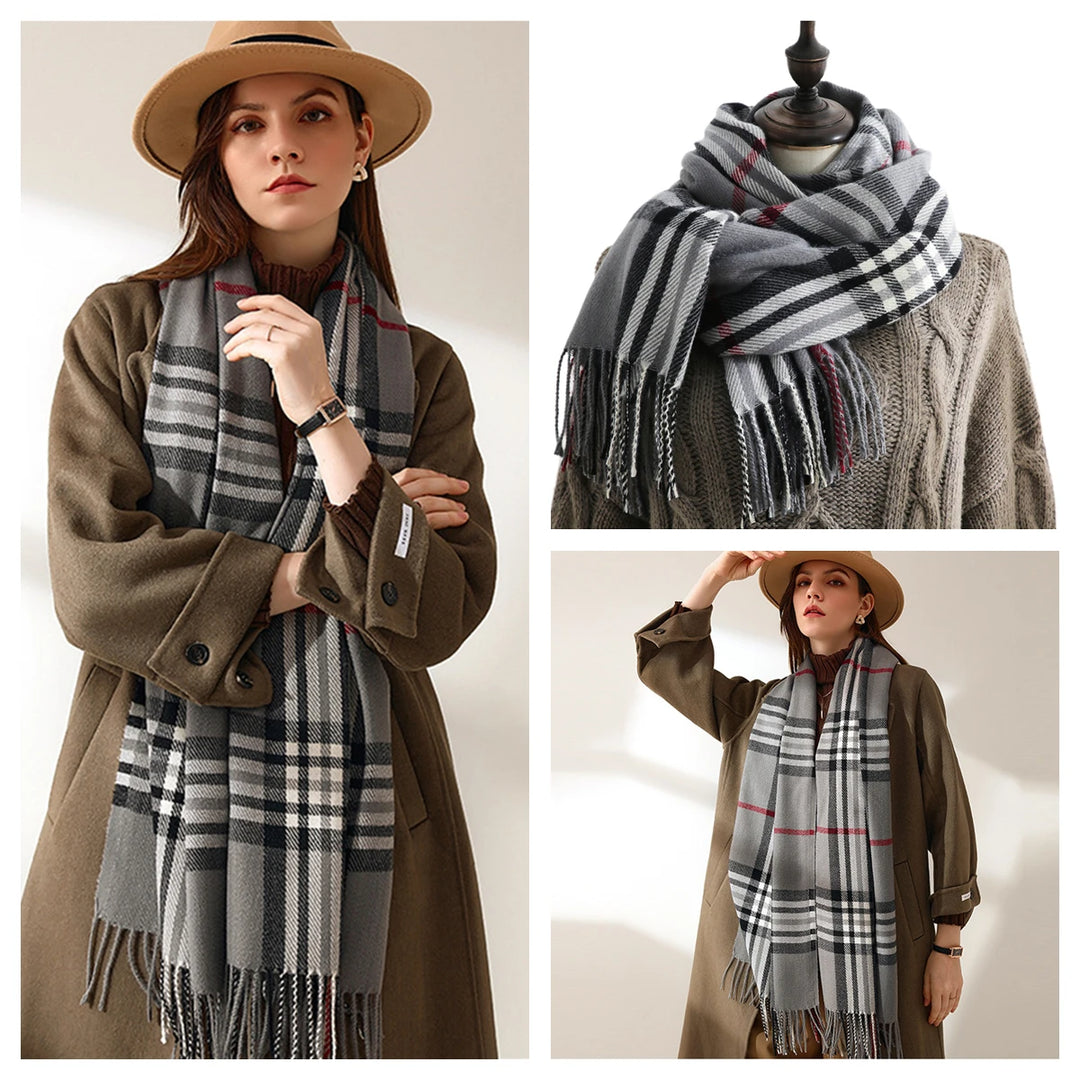 Women's Warm Classic Plaid Winter Scarf / Shawl with Cashmere Feel