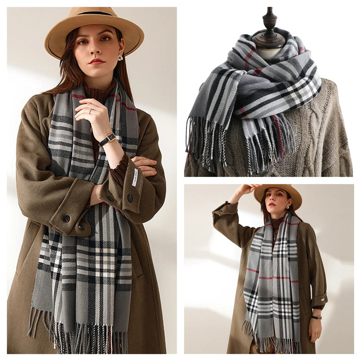 Women's Warm Classic Plaid Winter Scarf / Shawl with Cashmere Feel