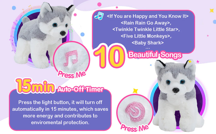 Plush Musical Light-up Husky Puppy Toy to Brighten Any Childs Life