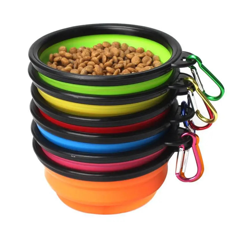 Folding Silicone Bowl Portable Puppy Water Container with Carabiner Folding Cats Bowl Travel Pets Accessories