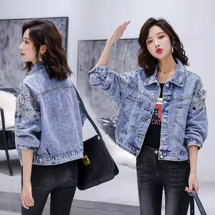 Stylish Loose Fit Embroidered Denim Jacket for Women, S-XL