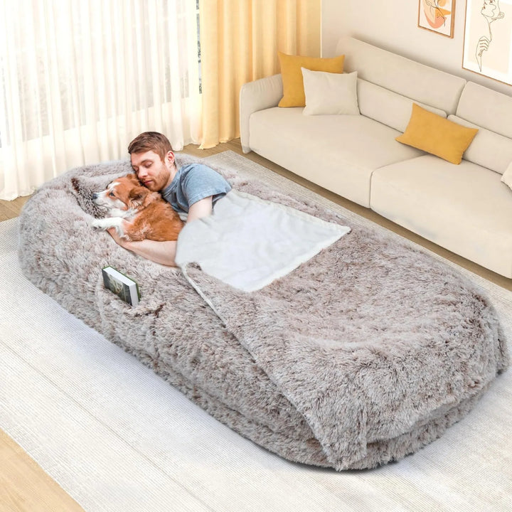 Extra-Large Dog Bed, 78"x43" Made of Memory Foam for Ultimate Comfort Comes with Fur Blanket and Pillow