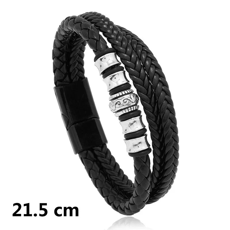 New Woven Leather Wrap Bracelet for Men with Jesus Cross Charm