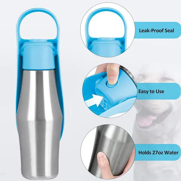 Stainless Steel Dog Water Dispenser Bottle - Great for Walking - Travel - Hiking - Cars