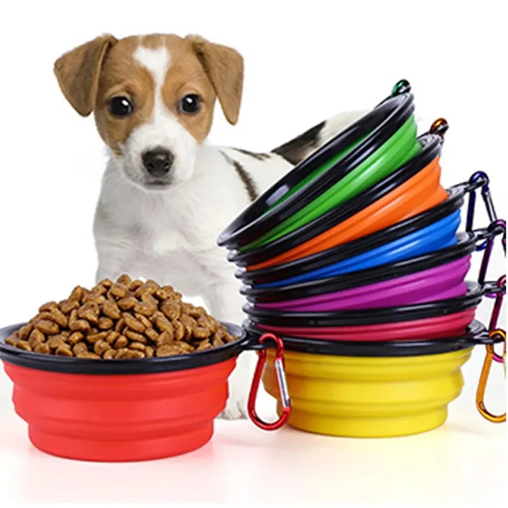 Folding Silicone Bowl Portable Puppy Water Container with Carabiner Folding Cats Bowl Travel Pets Accessories