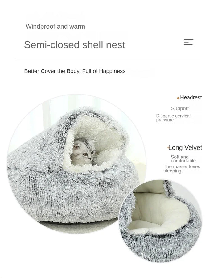 Plush Round Cushioned Nesting Pet Bed Cave for Cats or Small Dogs - 3 Sizes to Choose From