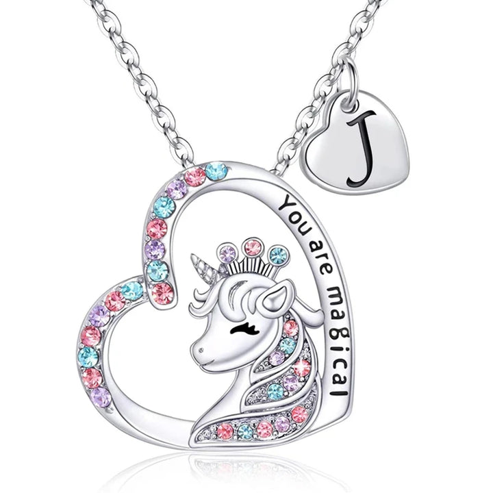 Girls Fashion Initial Letter Unicorn Necklace "You Are Magical" Unicorn Pendant