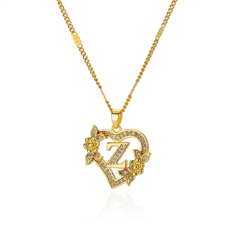 FREE - Valentines Gold & Jewels Initial Heart Flower Necklaces for Women, Daughters, Sisters, Girls, Friends