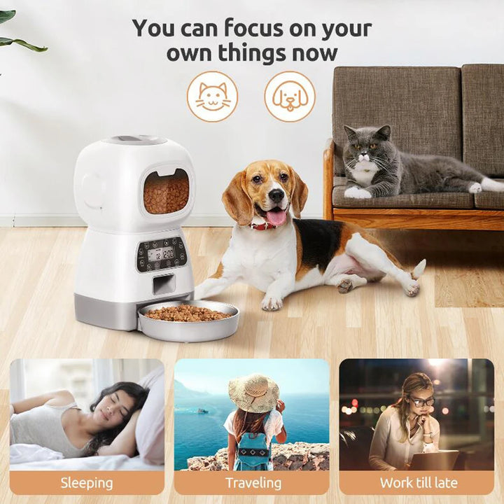 "Smart 3.5L Automatic Pet Food Feeder with Timed Meals, Voice Recording, & Spill-Proof Design – Perfect for Busy Pet Owners!"