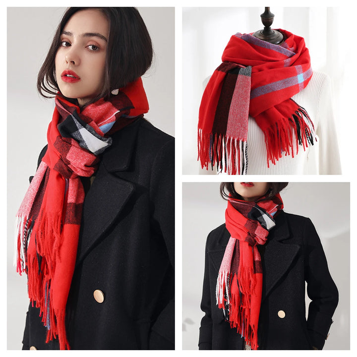 Women's Warm Classic Plaid Winter Scarf / Shawl with Cashmere Feel