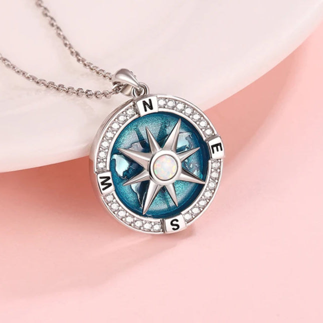 Sterling Silver Compass Necklace w/ Inspirational Message for Women or Men