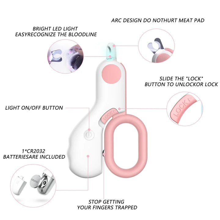 Professional LED Light Nail Clipper for Cats & Dogs with Safety Lock