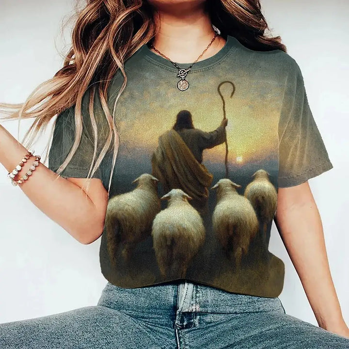 New Jesus Retro Virgin Mary 3D Print T-Shirts - Women's Casual Short Sleeve T Shirt