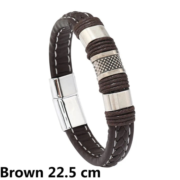 New Woven Leather Wrap Bracelet for Men with Jesus Cross Charm
