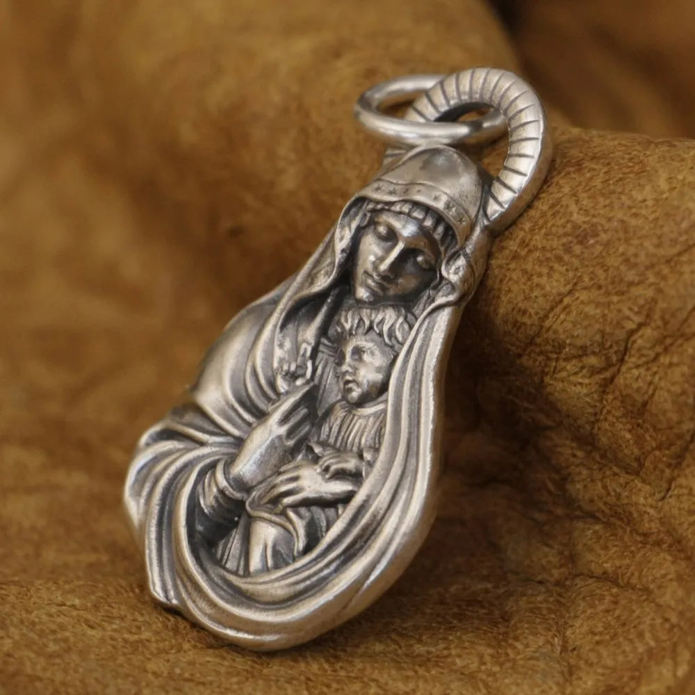 Protection from Virgin Mary Faith Base Charm Pendant Necklace of Grace Jewelry- 925 Sterling Silver - S/L