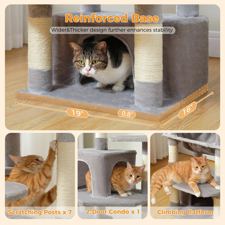 Tall Cat Tree Tower for Indoor Cats, Multi-Level Plush Cat Condo w/ Scratching Posts and Beds