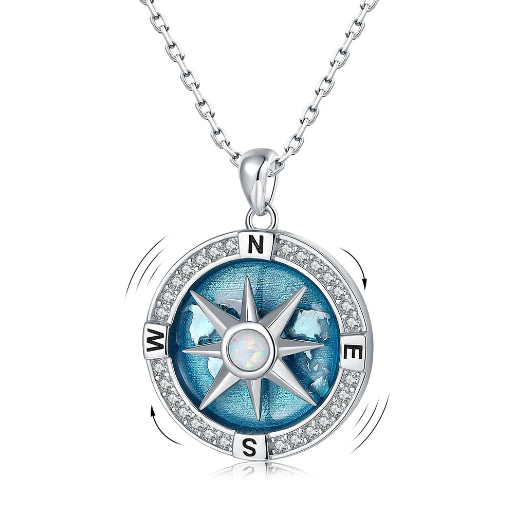 Sterling Silver Compass Necklace w/ Inspirational Message for Women or Men