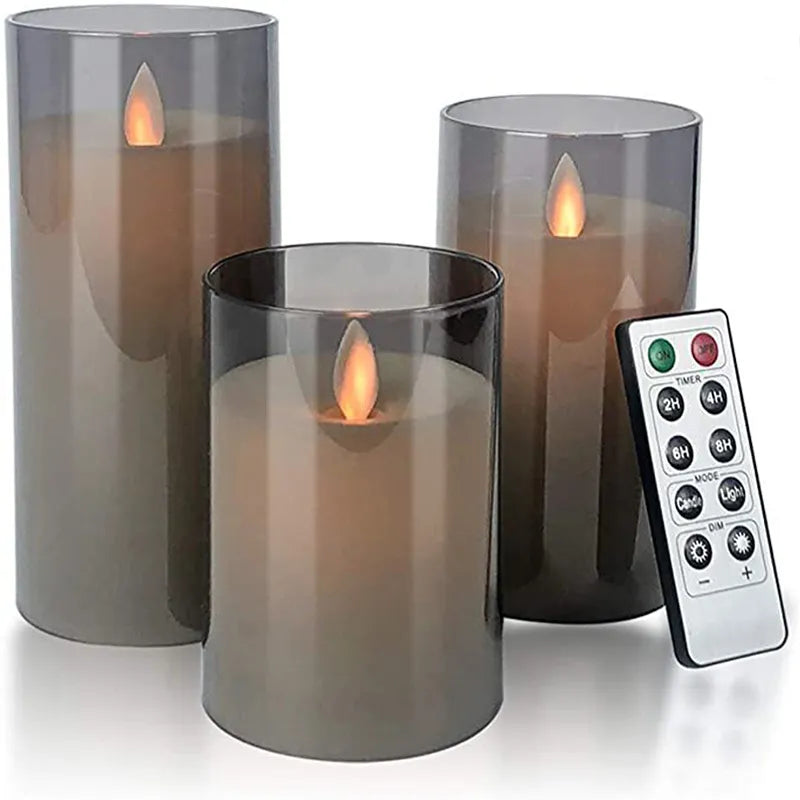 Flameless LED Imitation Glass Candles (3 Piece Set) with Remote Control