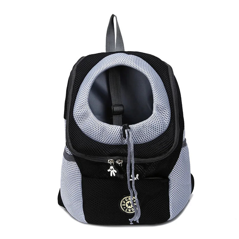 Comfortable Dog or Cat Travel Carrier Backpack Made of Breathable Mesh is Durable with Padded Shoulders. Wear on the Chest or Back.
