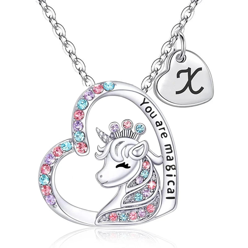 Girls Fashion Initial Letter Unicorn Necklace "You Are Magical" Unicorn Pendant